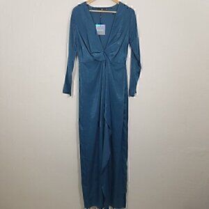 NWT Missguided Satin Wrap Front Maxi Dress Long Sleeve Size 10